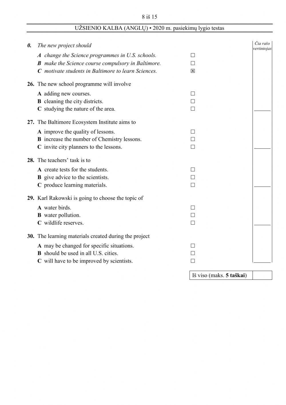 Level placement test 2020
