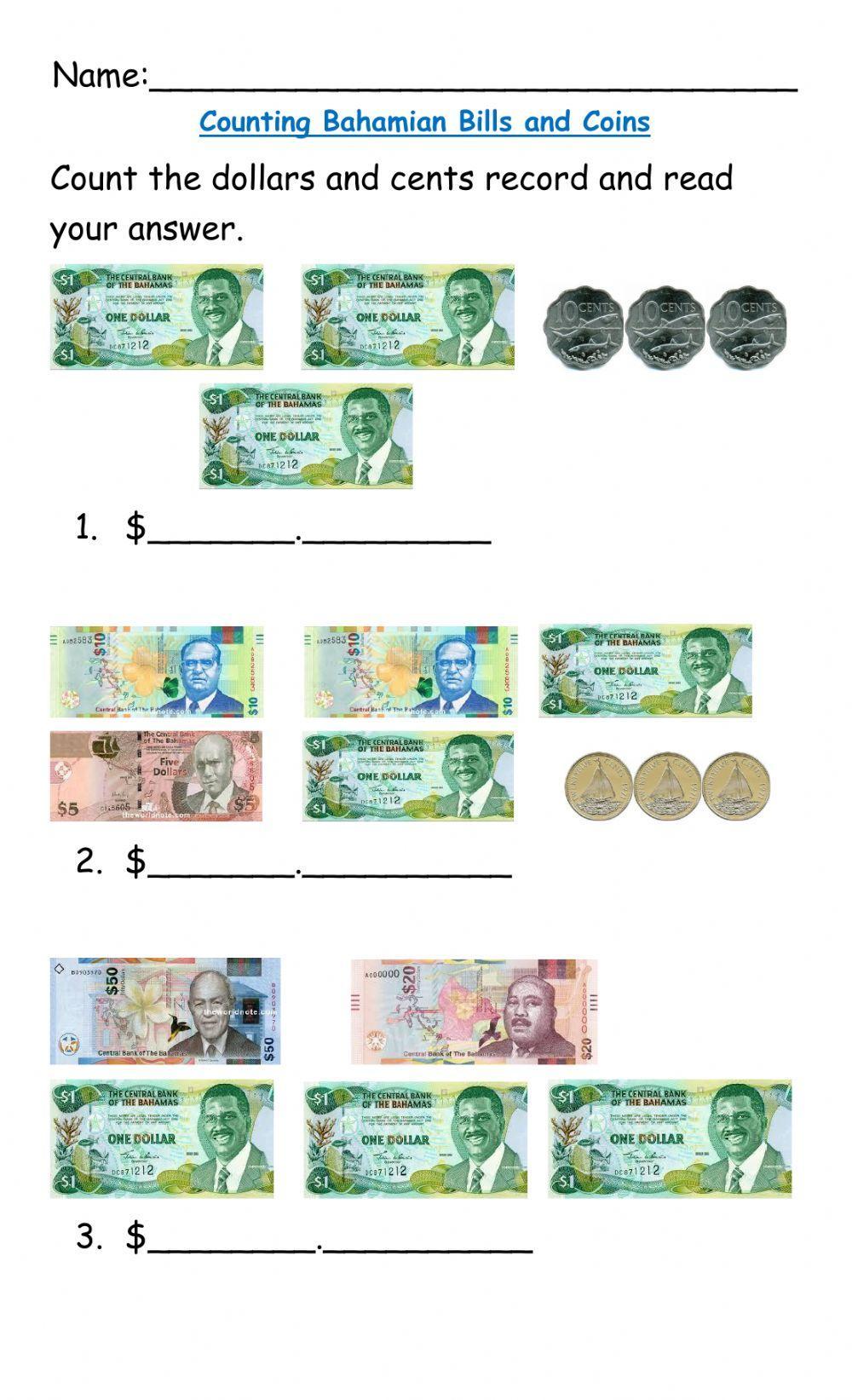 Counting Bahamian Bills and Coins