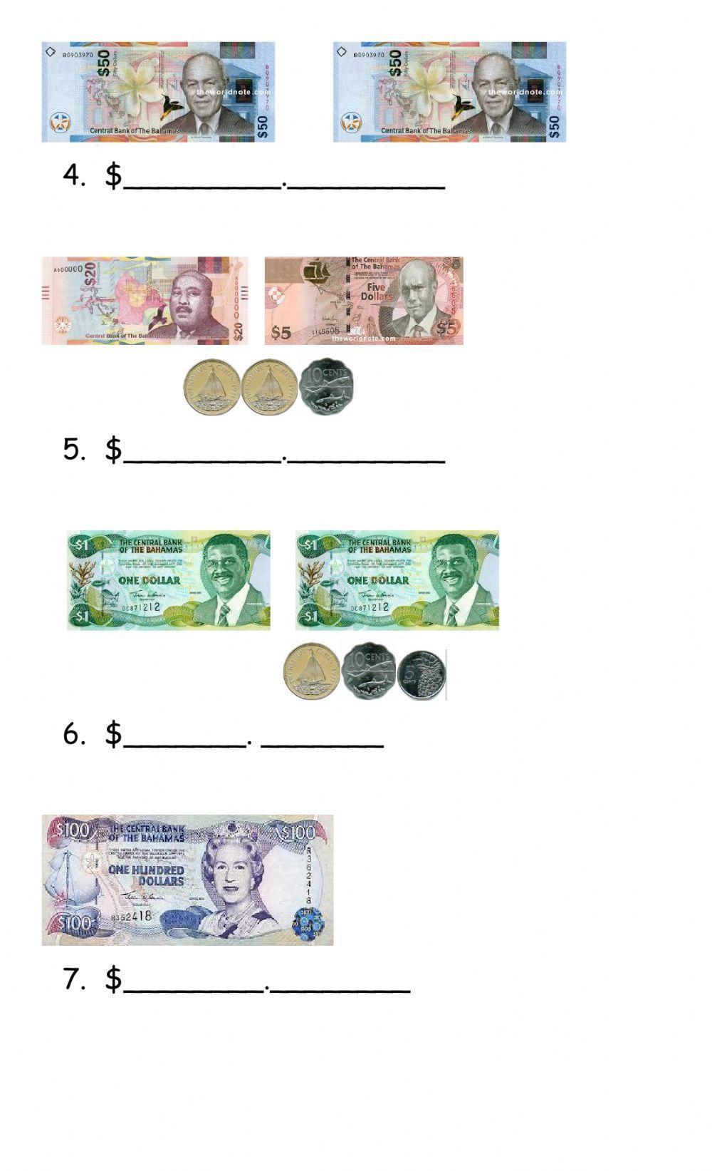 Counting Bahamian Bills and Coins
