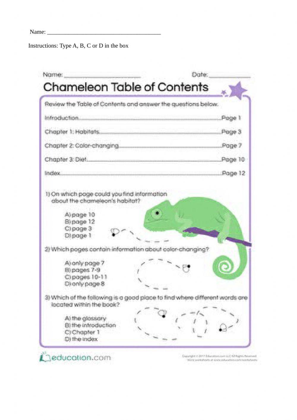 Table of Contents worksheet online exercise for | Live Worksheets