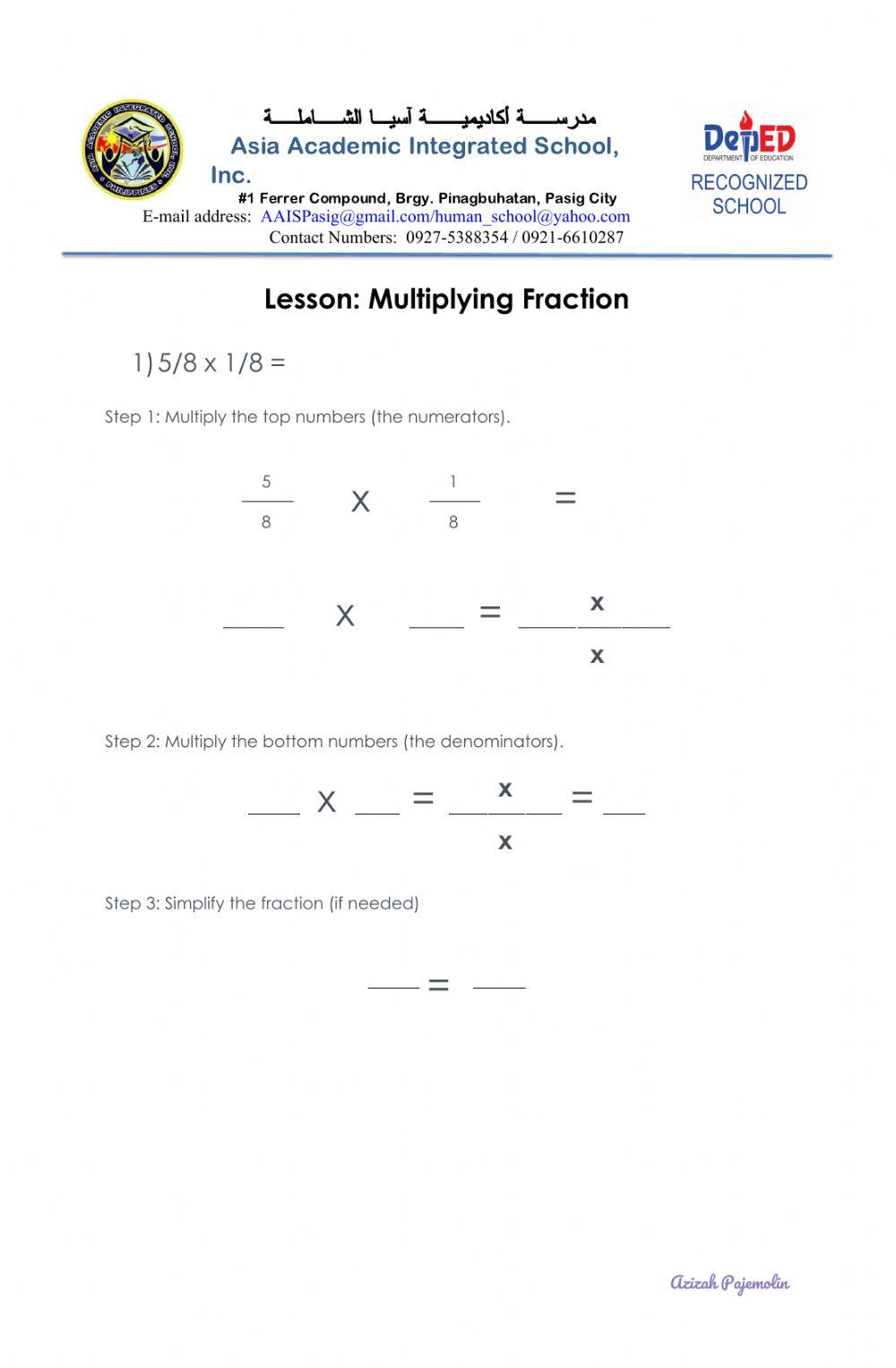 Worksheet on Multiplying Fraction