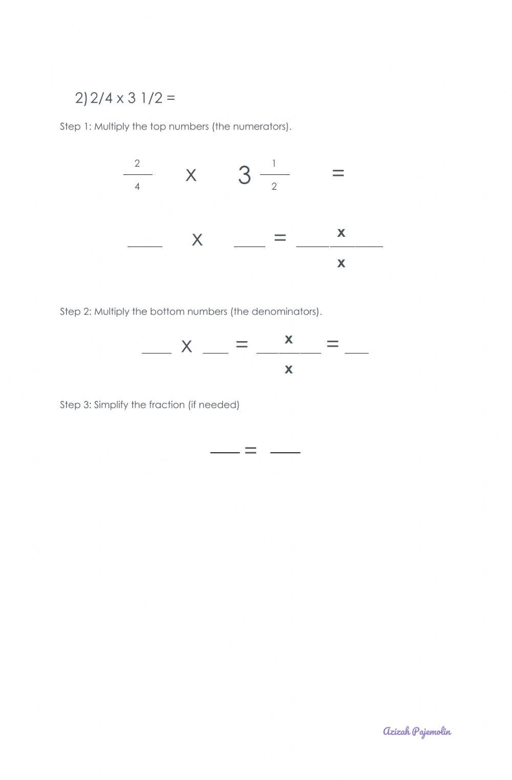 Worksheet on Multiplying Fraction