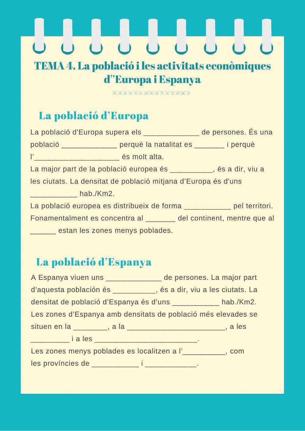 TEMA 4. La població i les activitats econòmiques d’Europa i Espanya
