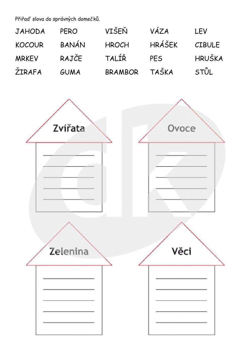 Slovní zásoba-ovoce, zelenina, věci, zvířata