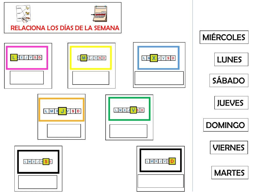 Relacionar palabra-picto los días de la semana