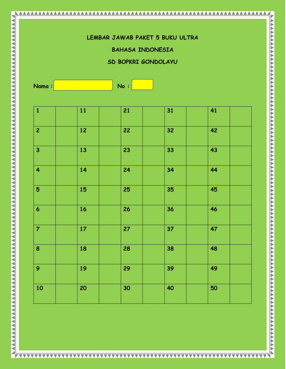 Lembar jawab paket 5 bindo ultra