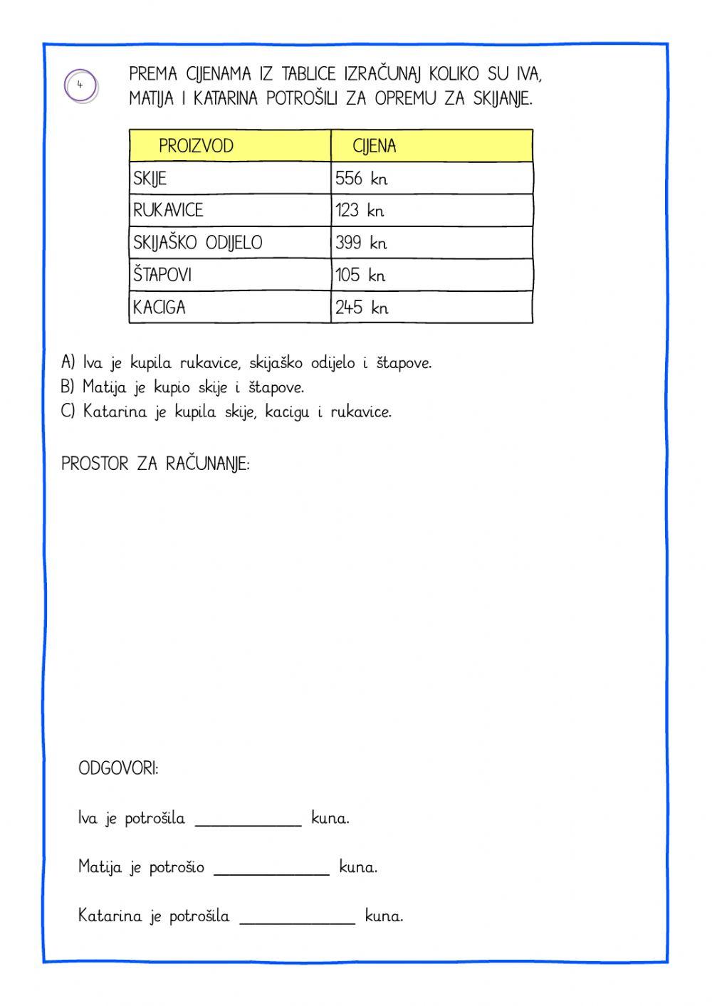 Pisano oduzimanje i zbrajanje do 1000