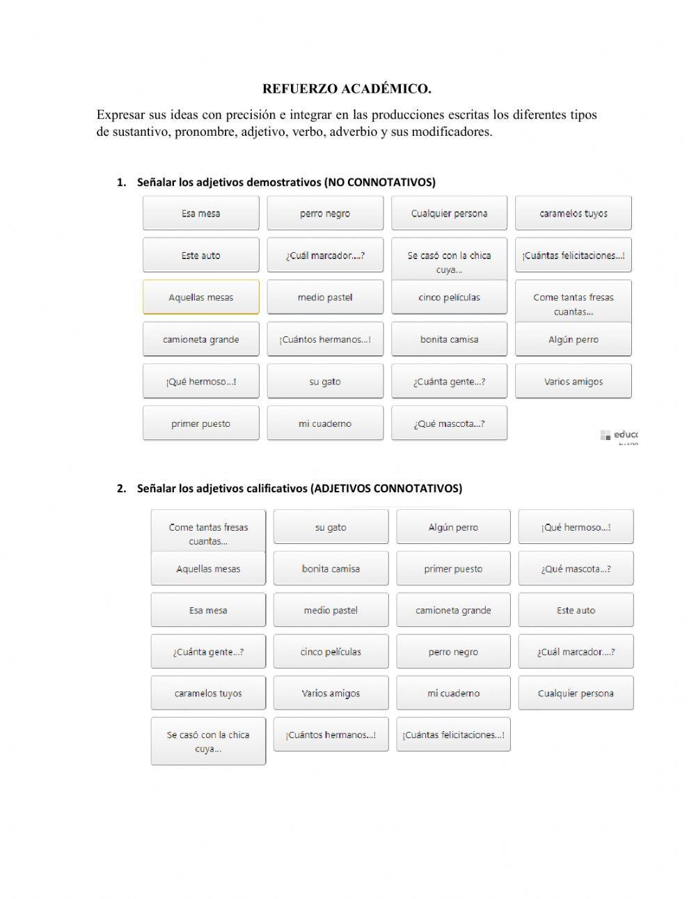 Adjetivos connotativos y  no connotativos