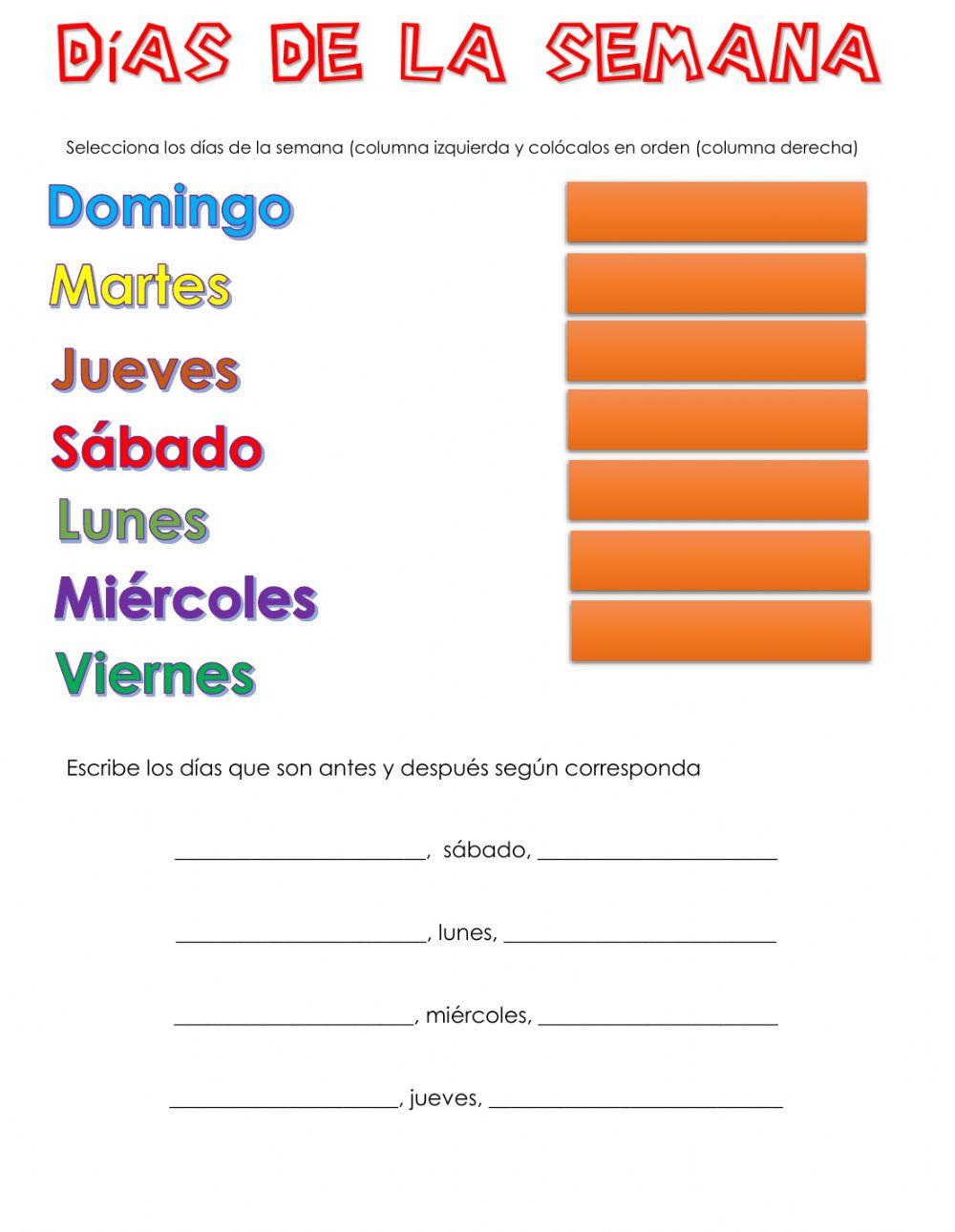 Días de la semana primer grado primaria