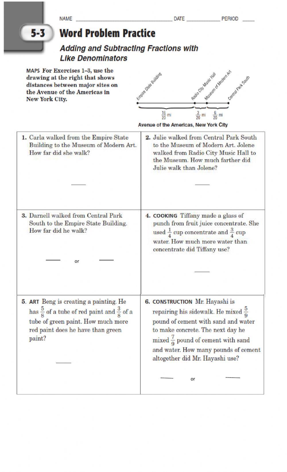 Adding and Subtracting Like Fractions