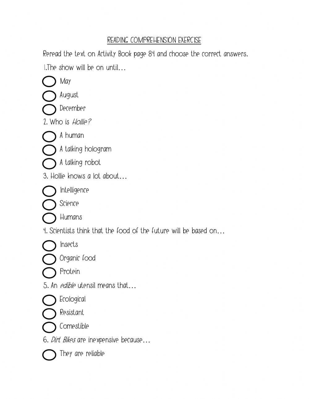 Reading Exercise 6th