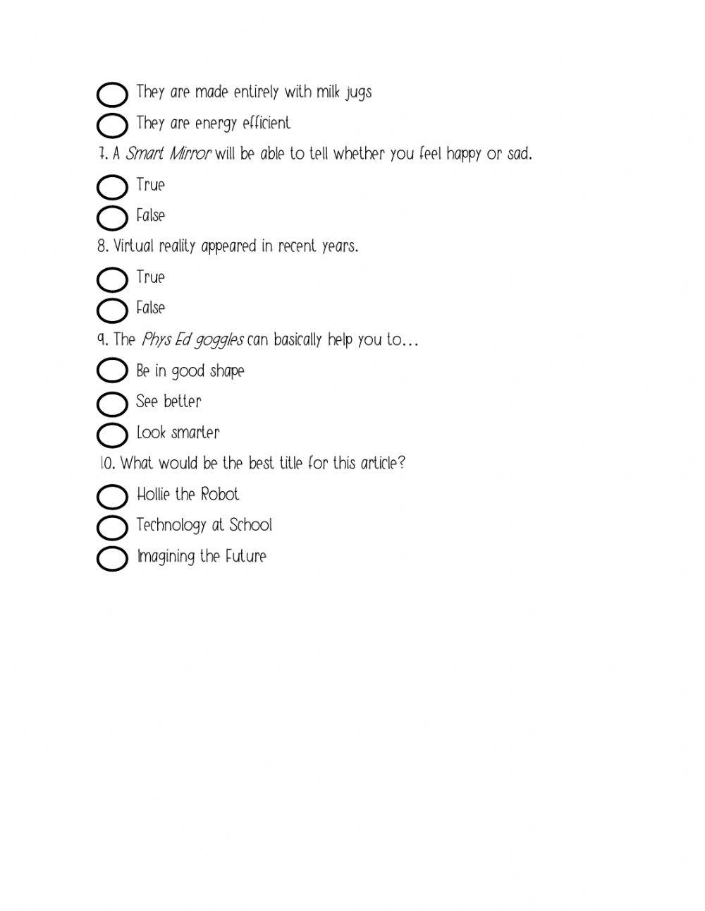 Reading Exercise 6th