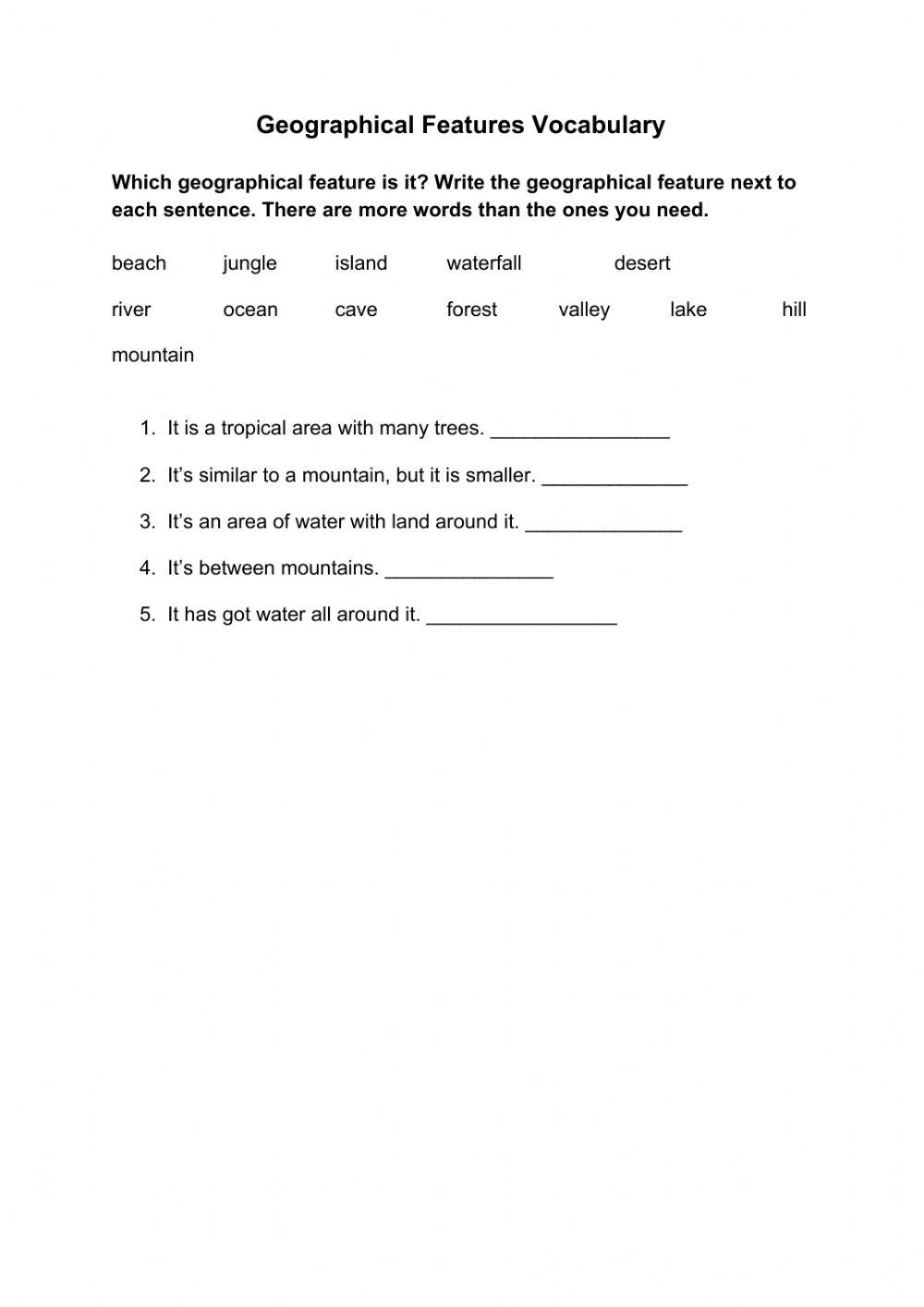 Geographical Features Vocabulary 1ºESO