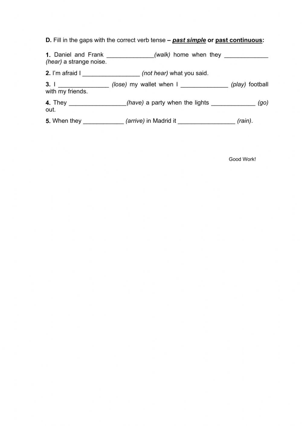 Past Simple vs Past Continuous