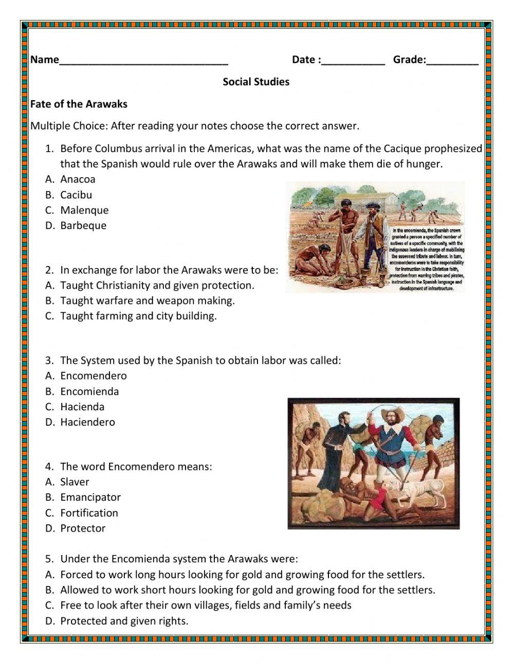Fate of the Arawaks Multiple Choice