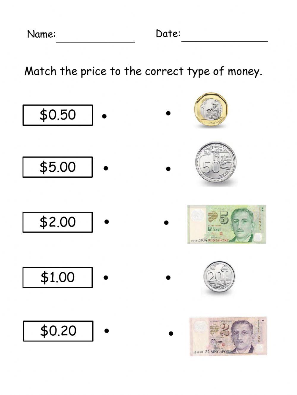 641106 Money matching Wong Mei San LiveWorksheets