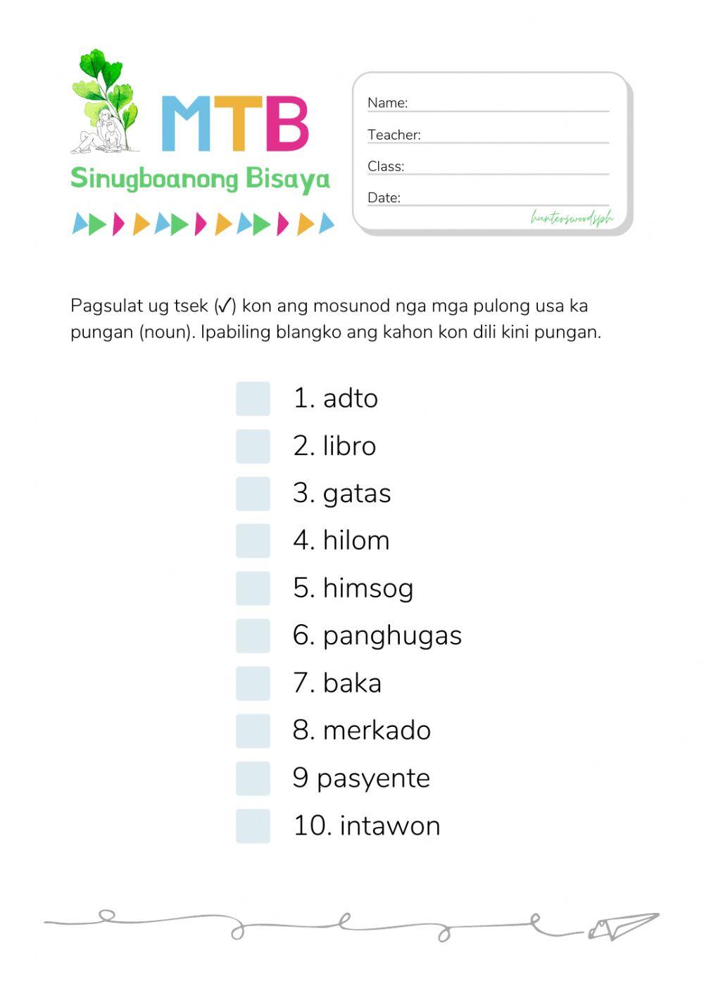 mtb sinugboanong bisaya mga pungan worksheet live worksheets