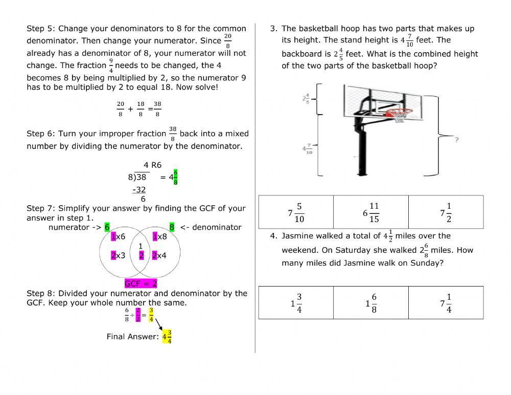 Add and Subtract Mixed Number Word Problems