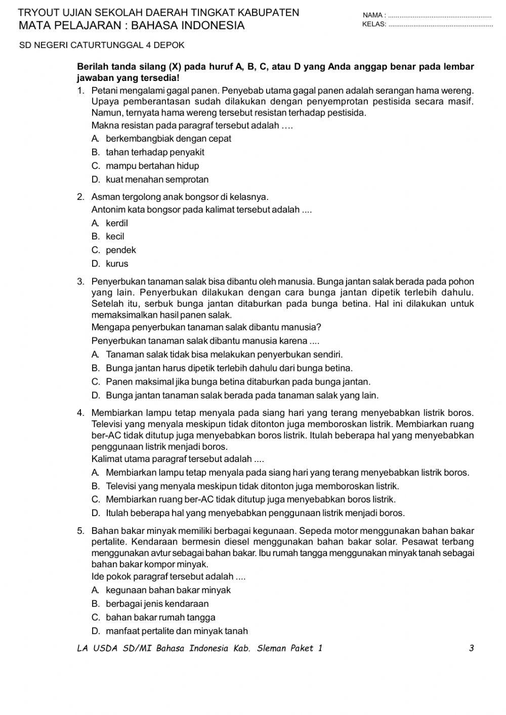 TRYOUT Tingkat Kabupaten I