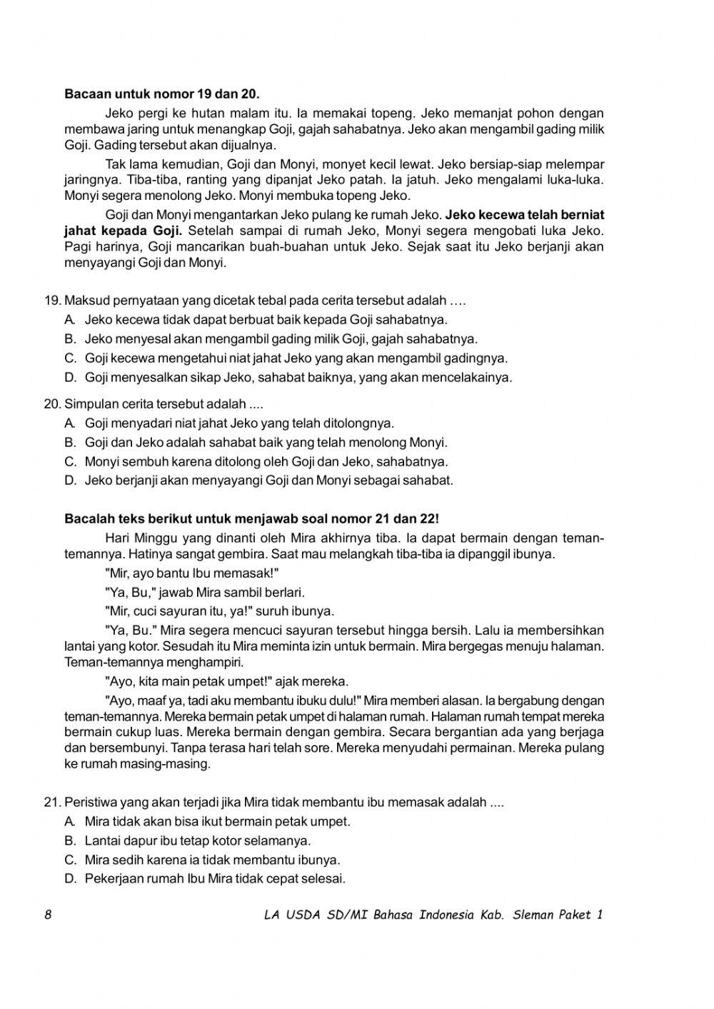 TRYOUT Tingkat Kabupaten I