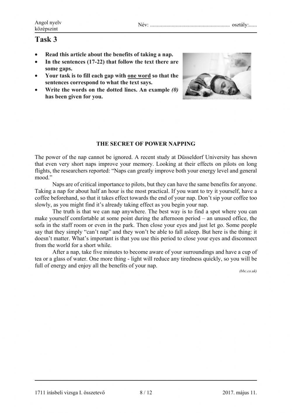 B1 Reading summary gap fill