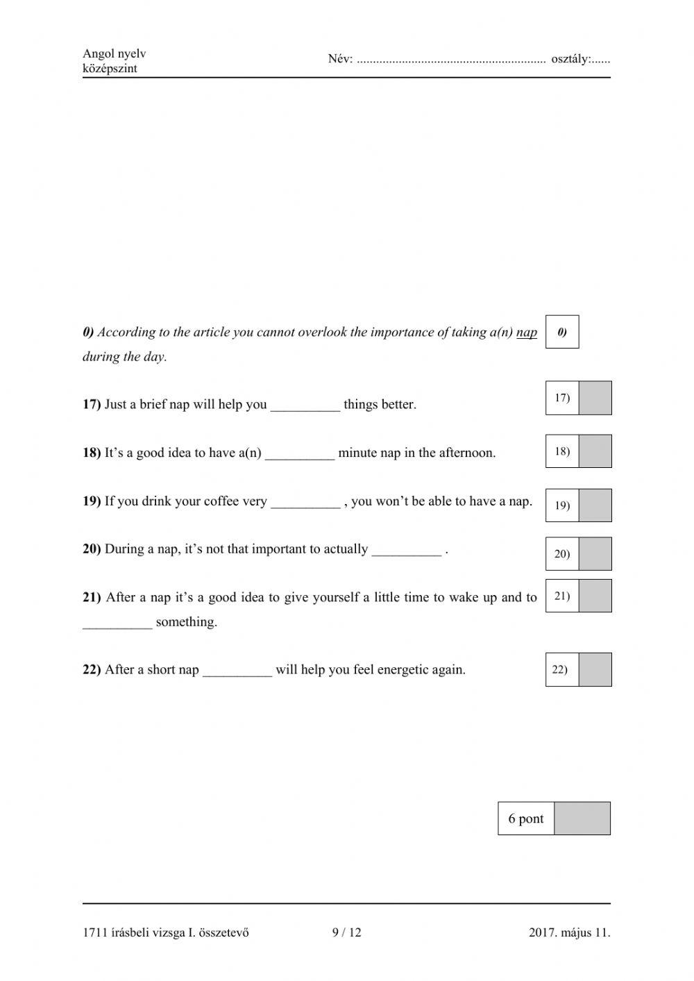 B1 Reading summary gap fill