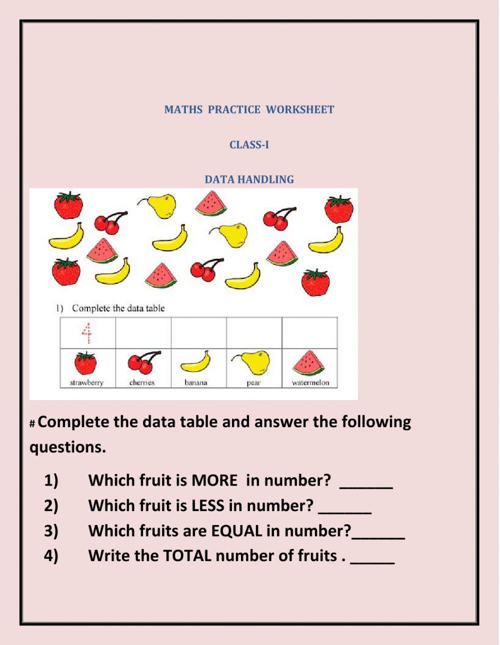 5084420 DATA HANDLING CLASS 1 Hemlata grade-4-data-handling-worksheets-grade1to6-worksheets-library