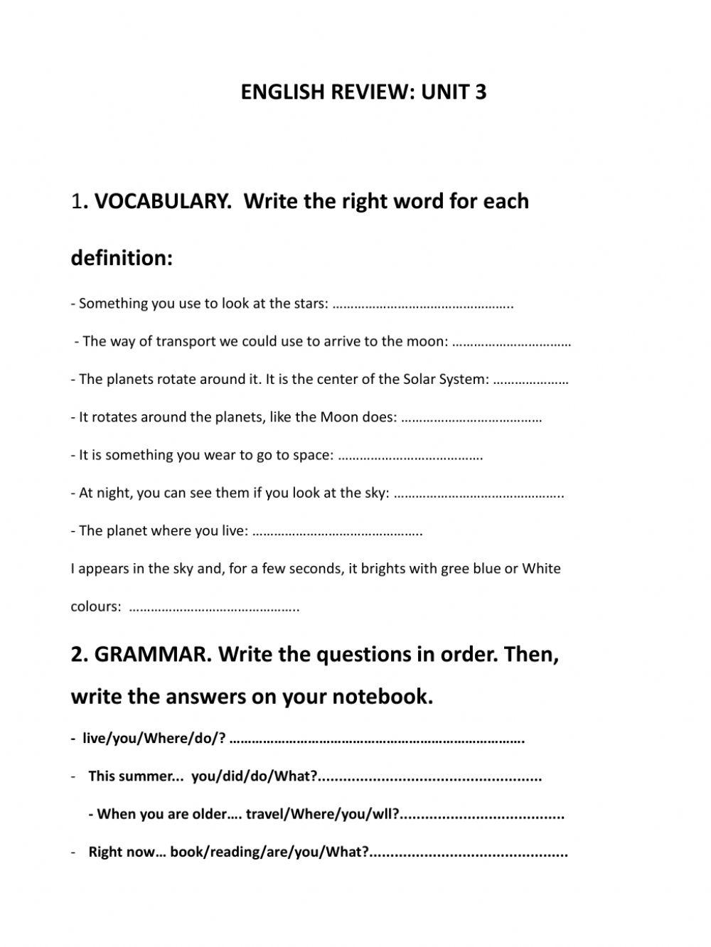 English review unit 3 worksheet | Live Worksheets