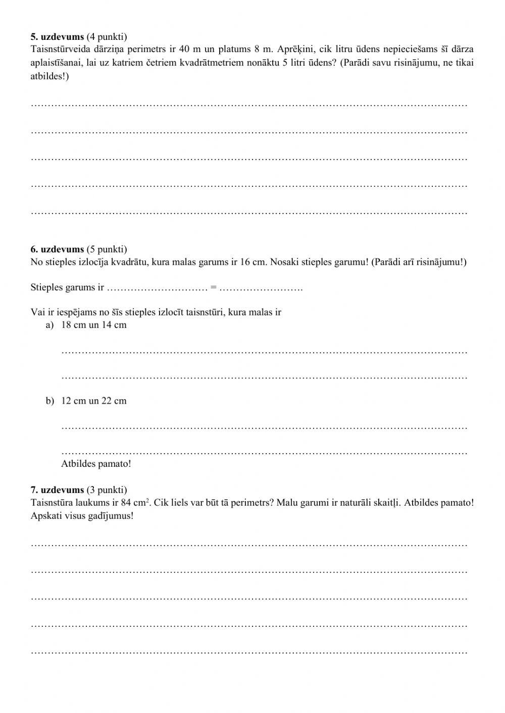 Garuma un laukuma mērīšana