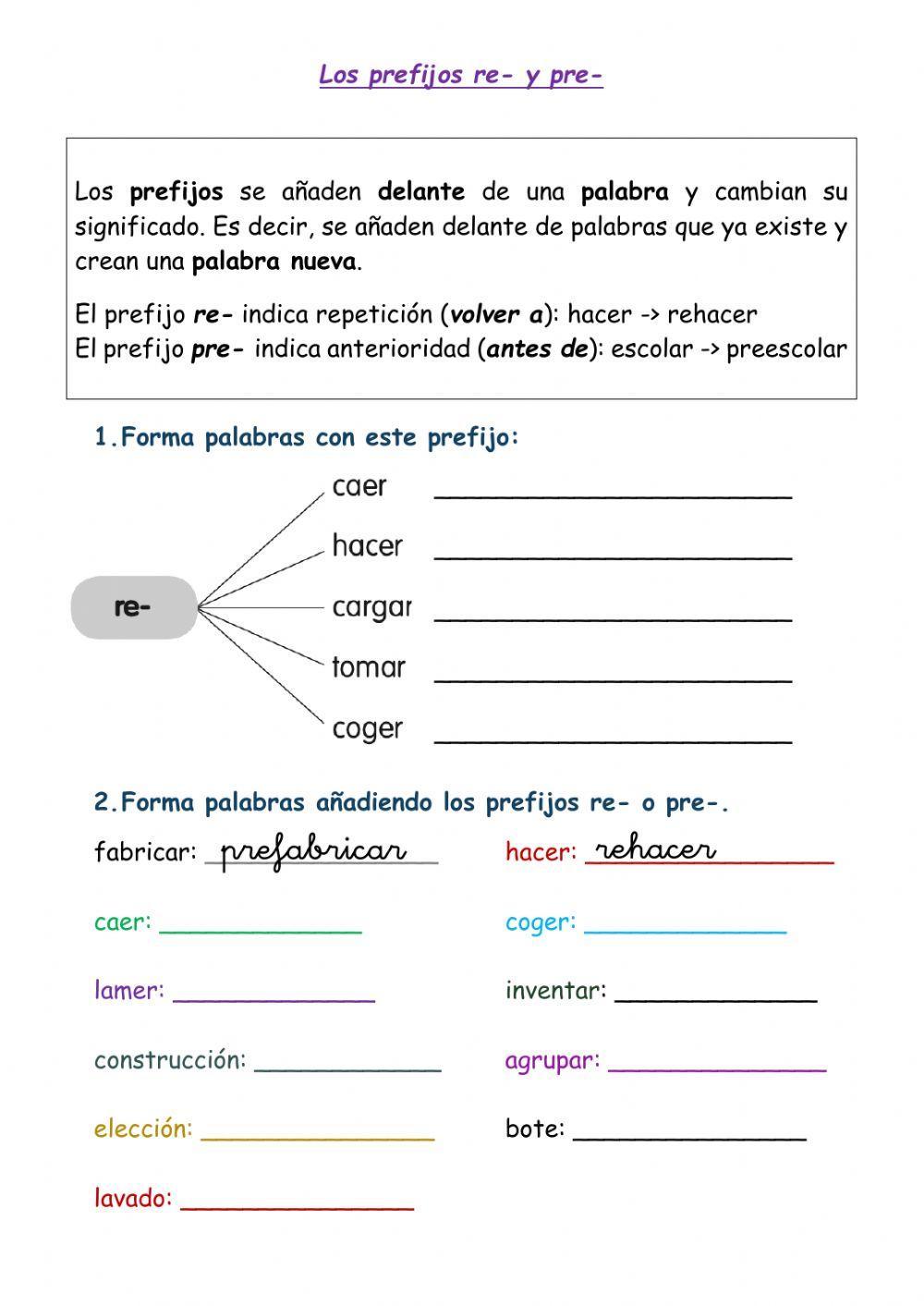 Prefijos re- y pre- Prefijos re- y pre-
