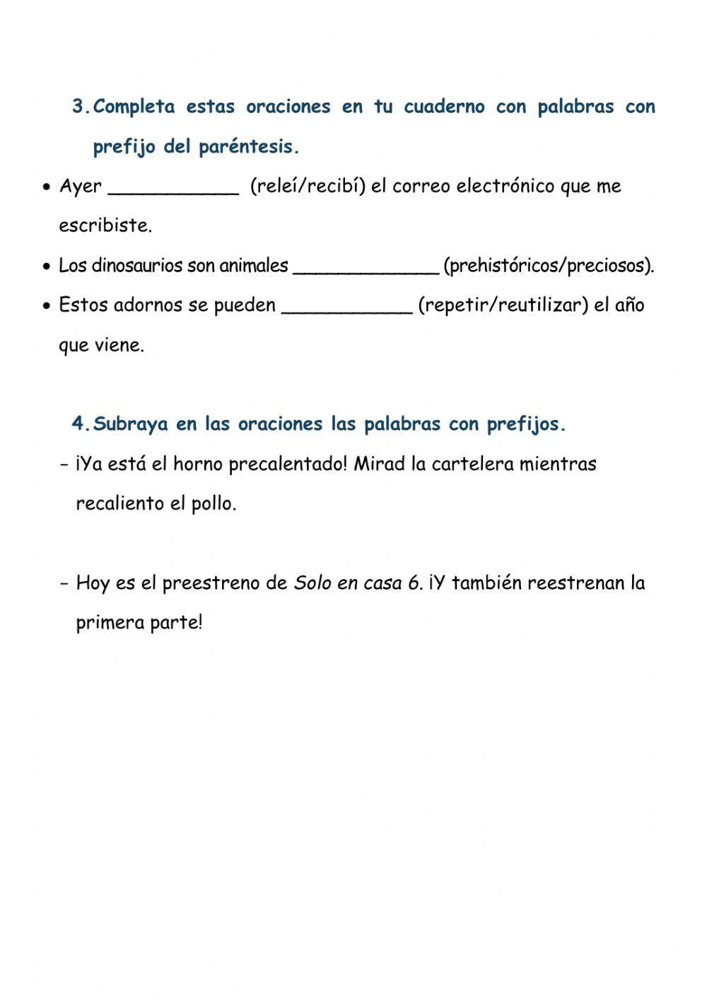 Prefijos re- y pre- Prefijos re- y pre-