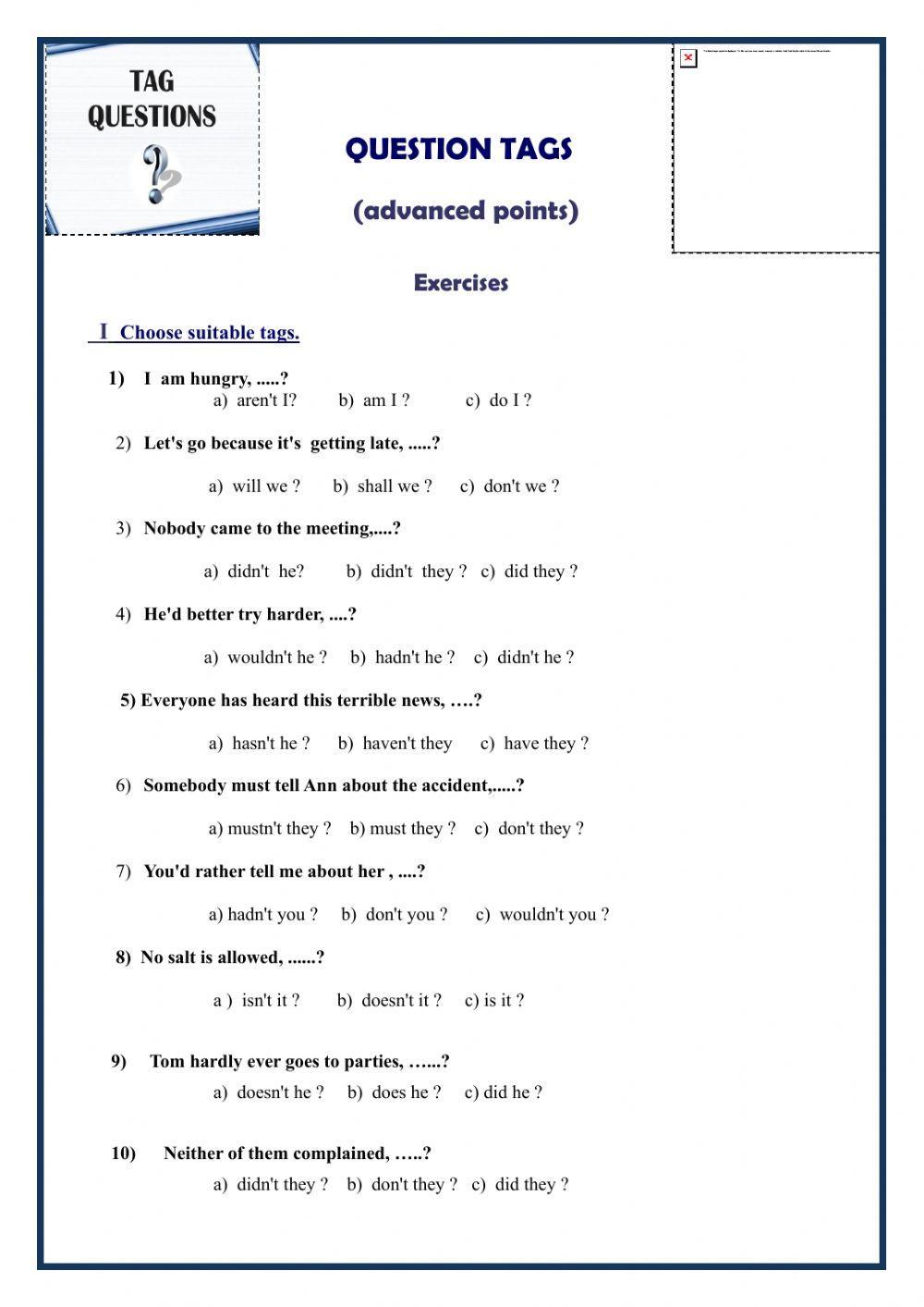 Question tags advanced points