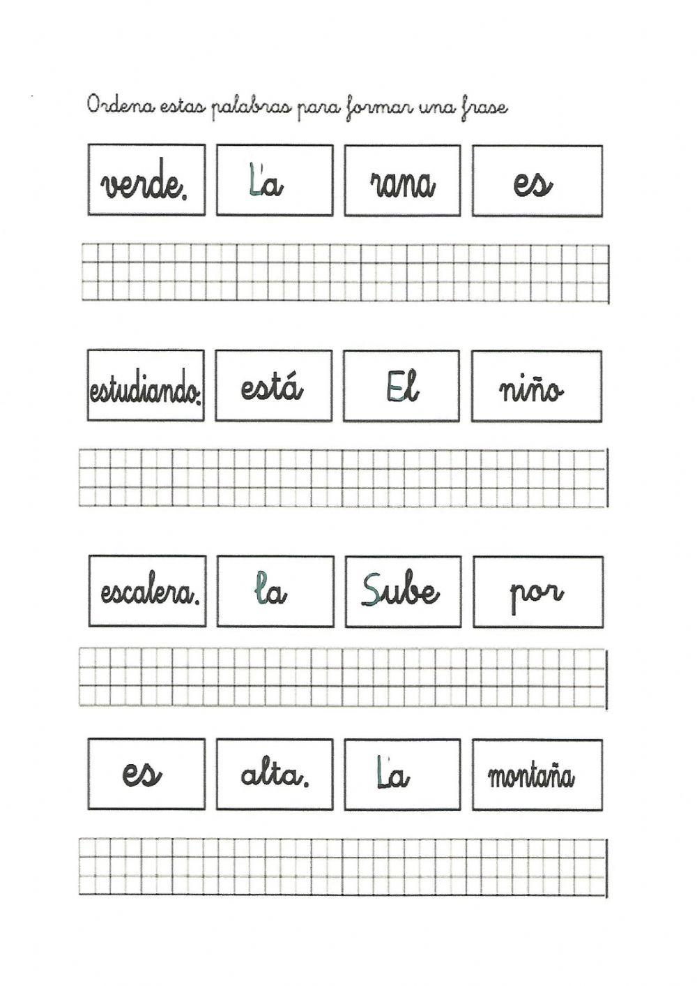 Ordenar 4 palabras para formar la oración. worksheet | Live Worksheets