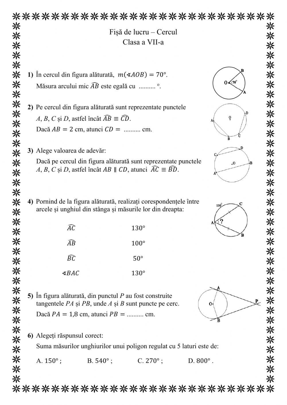 Cercul - recapitulare