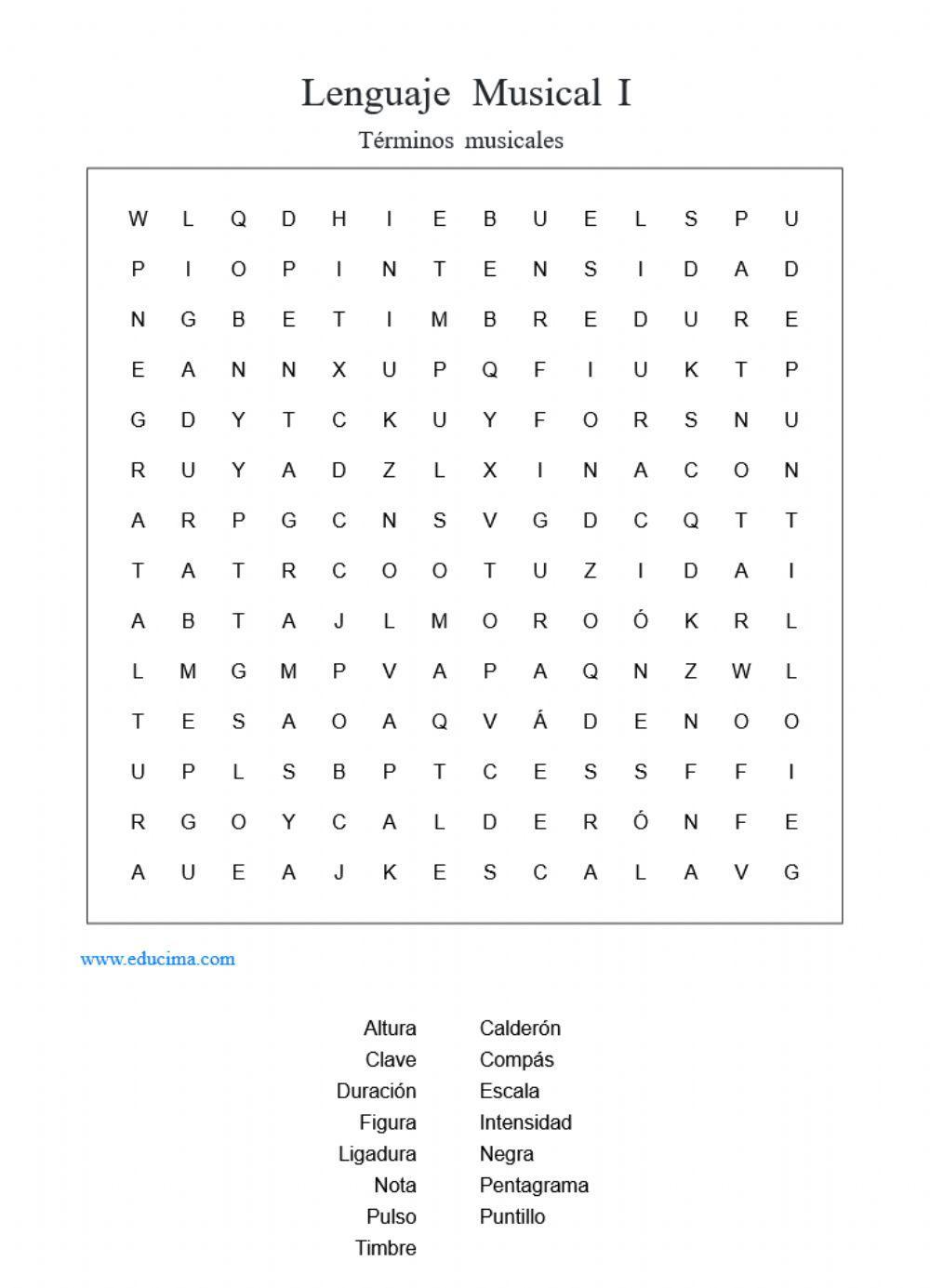 Sopa de letras Lenguaje Musical I