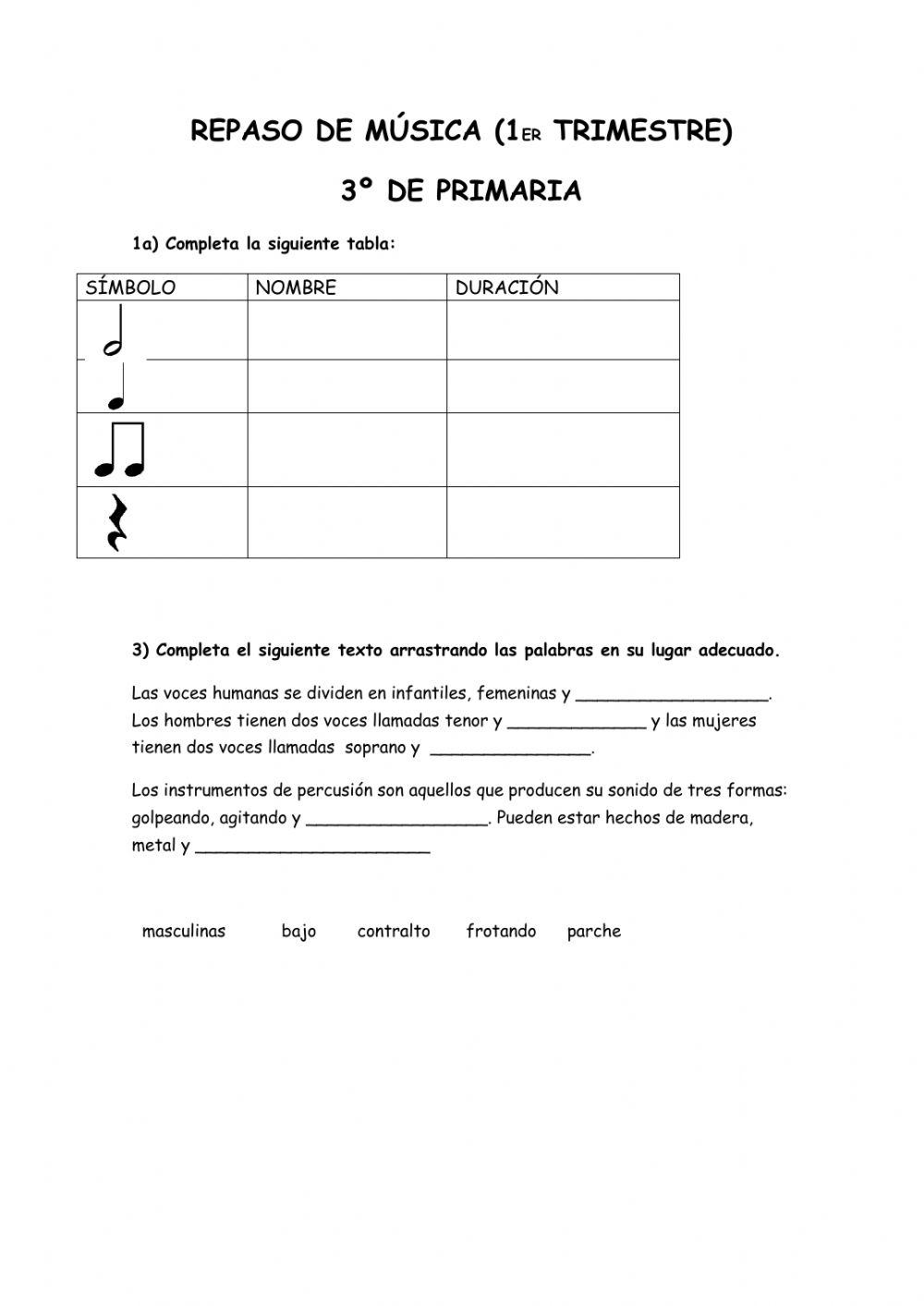 Repaso de Música Primer Trimestre