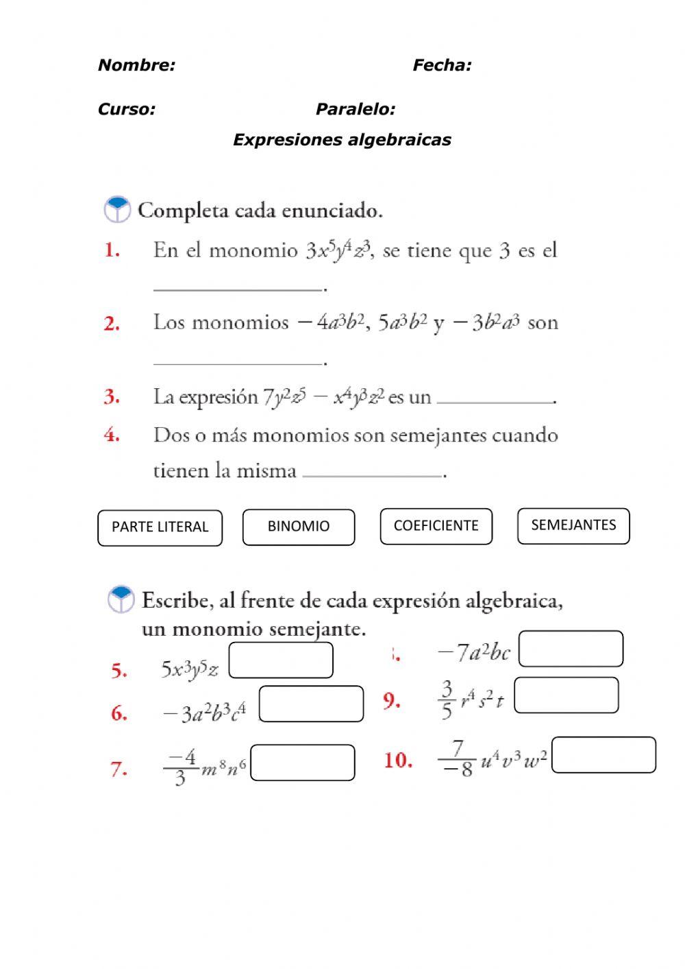 Expresiones Algebraicas