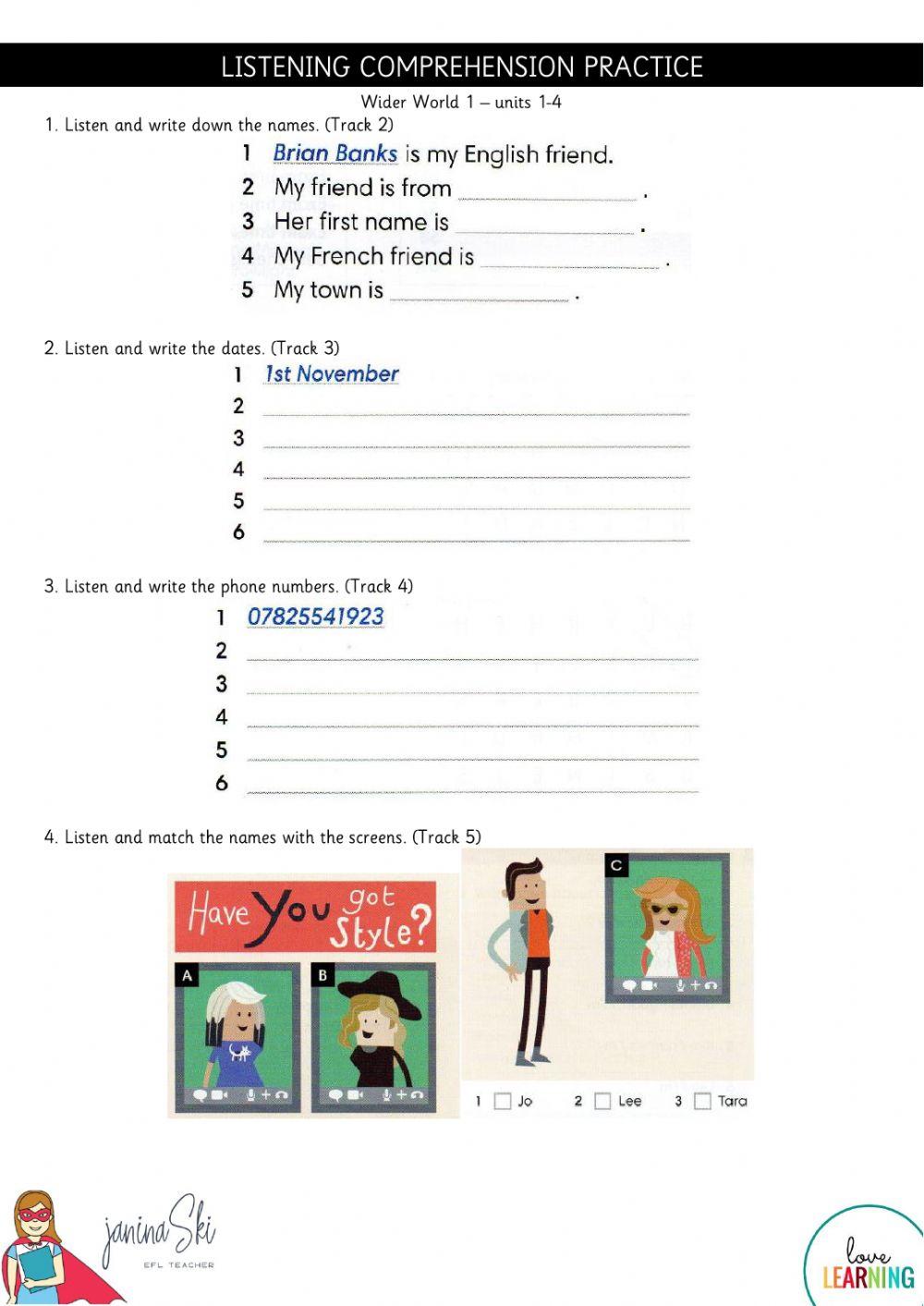 Listening Activity Wider World 1 Unit 1