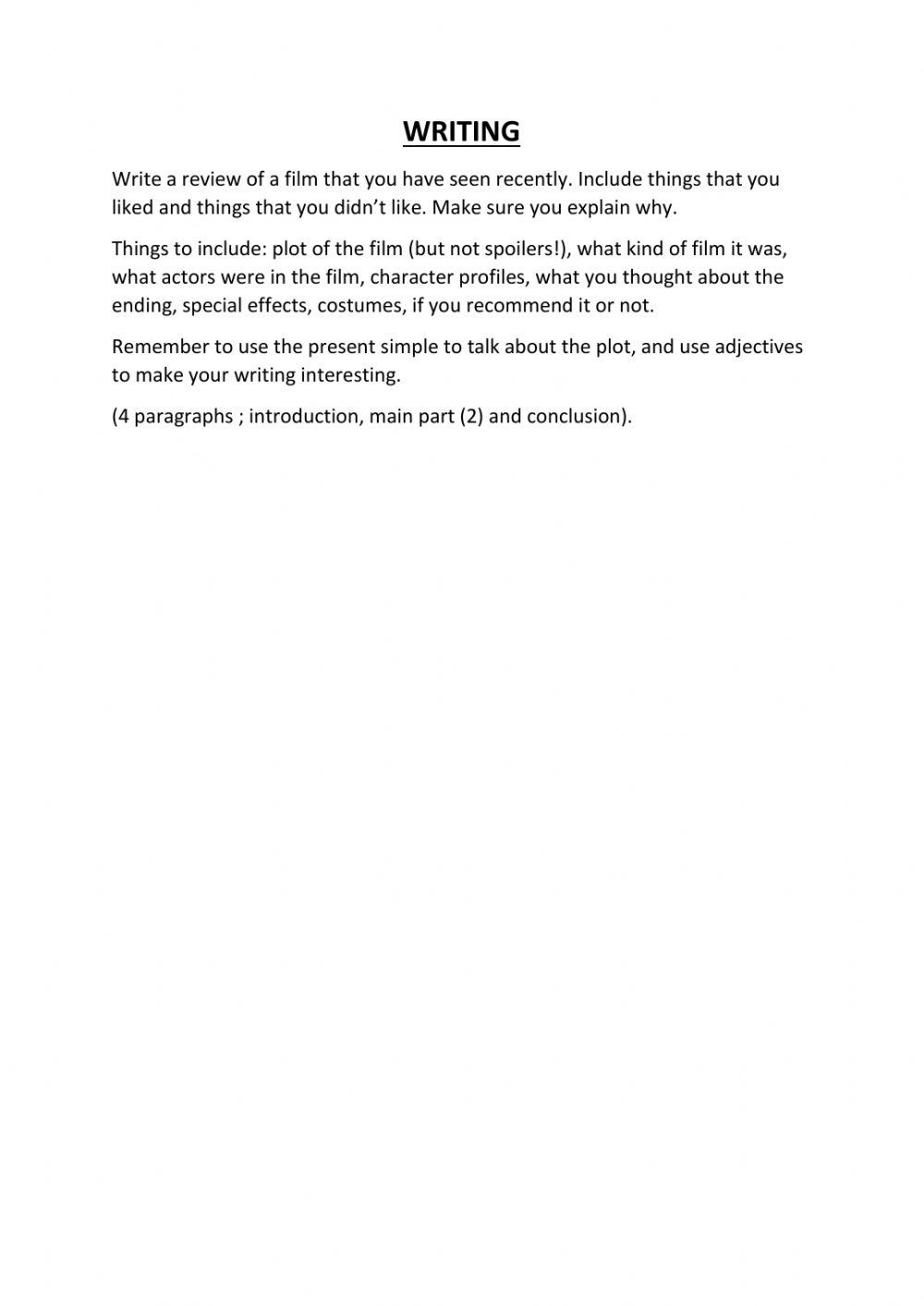 A film review writing task worksheet live worksheets