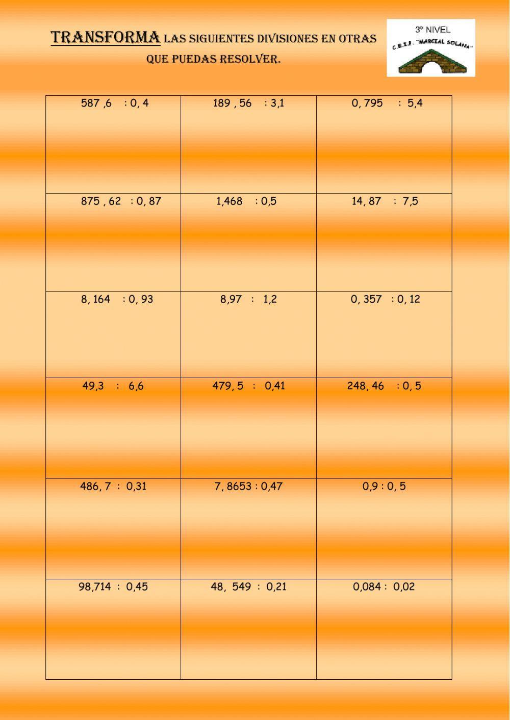 Transformar divisiones decimales