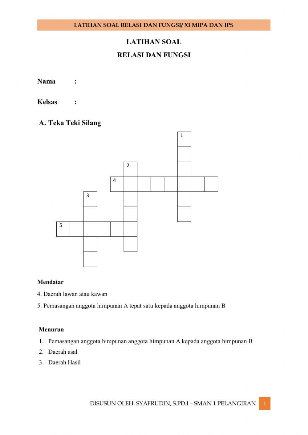 Laihan Relasi dan Fungsi