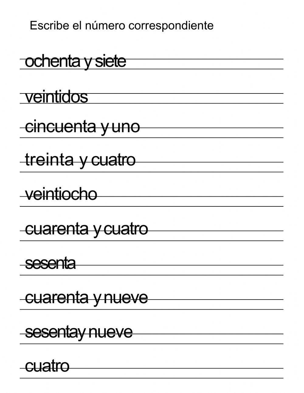 Escribir números (hasta 100)
