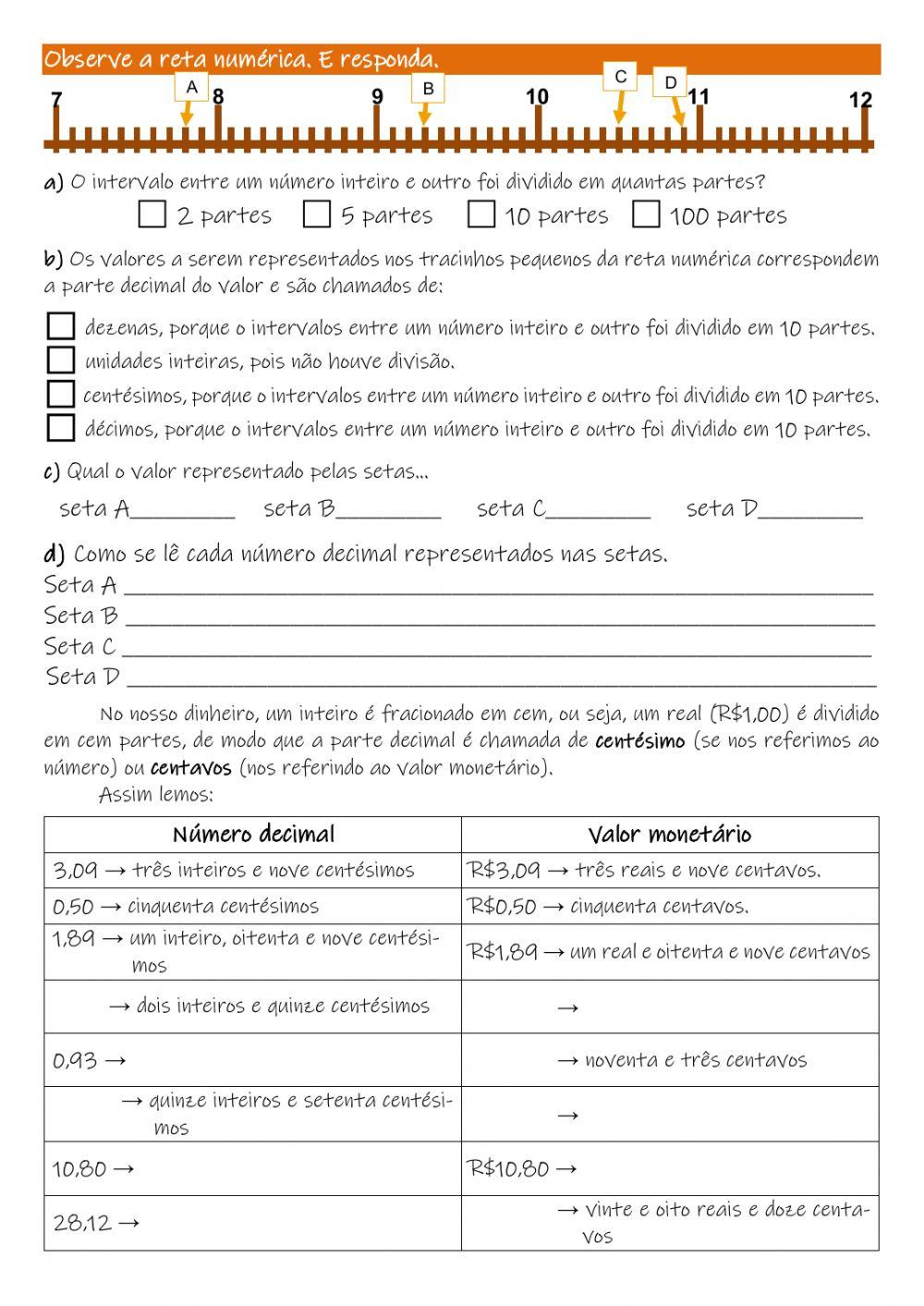 Números Decimais e Sistema Monetário