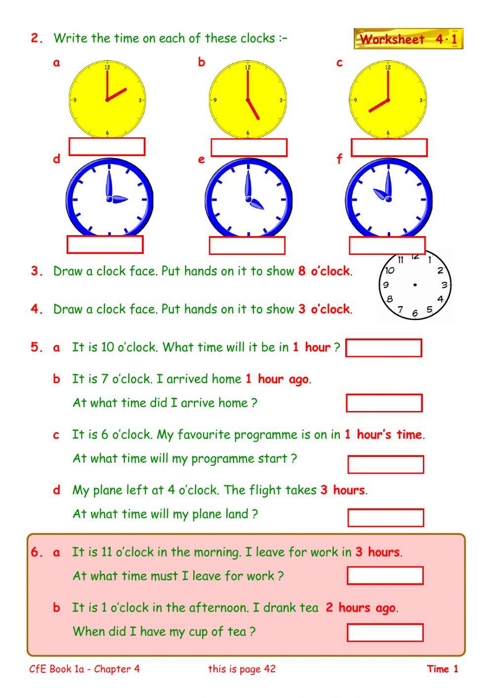 O'clock word problems online exercise for Live Worksheets