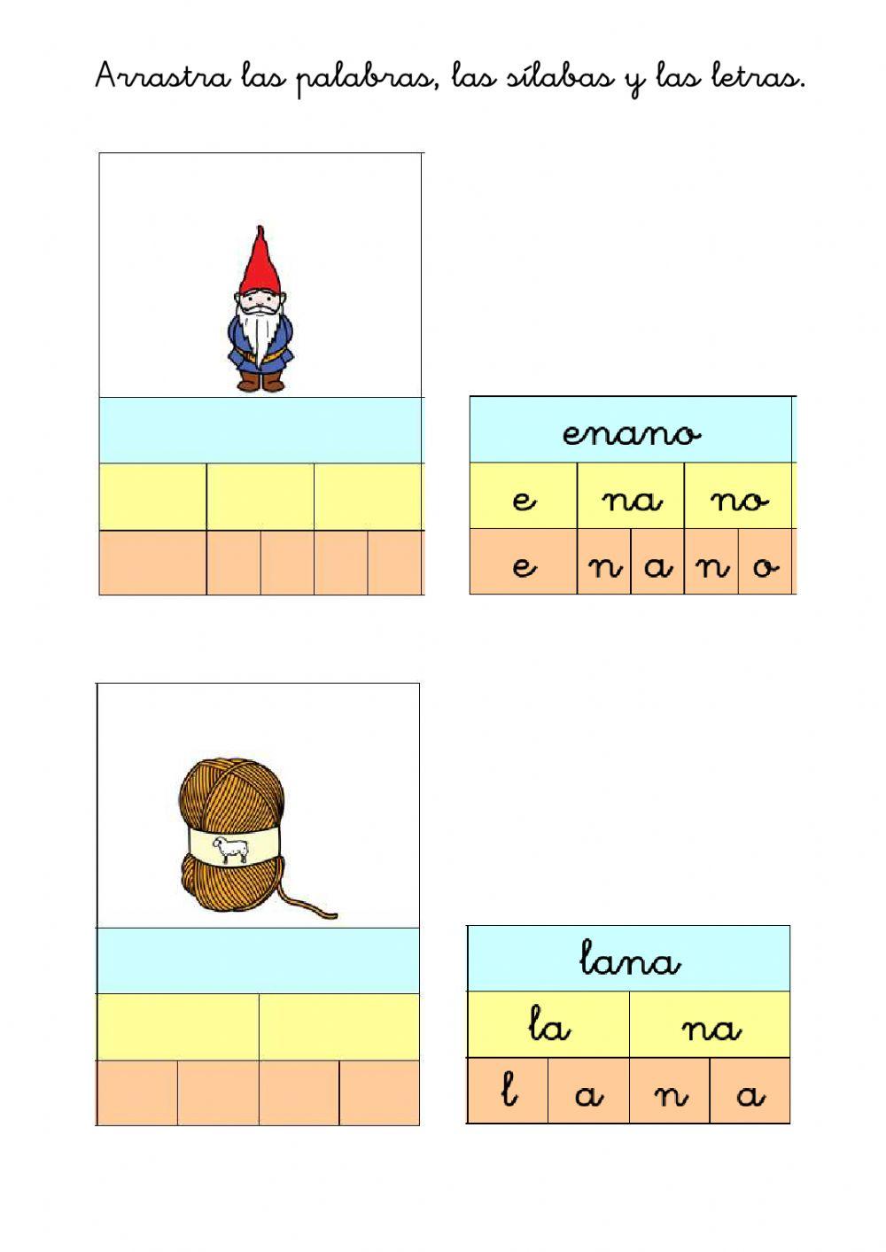 Palabras, sílabas y letras, con n.