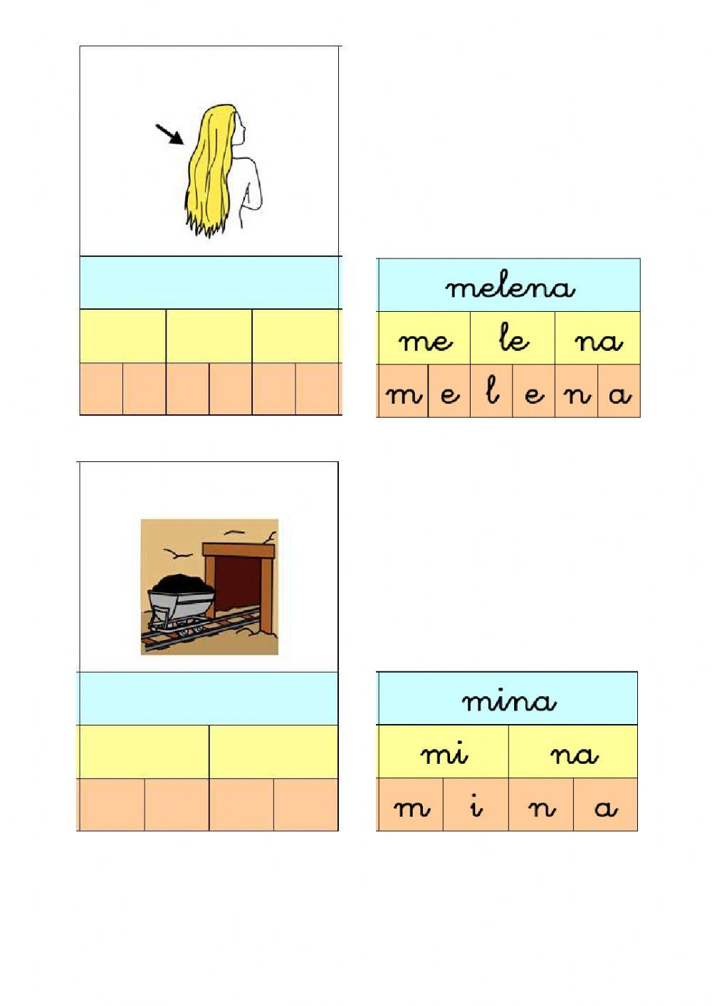 Palabras, sílabas y letras, con n.