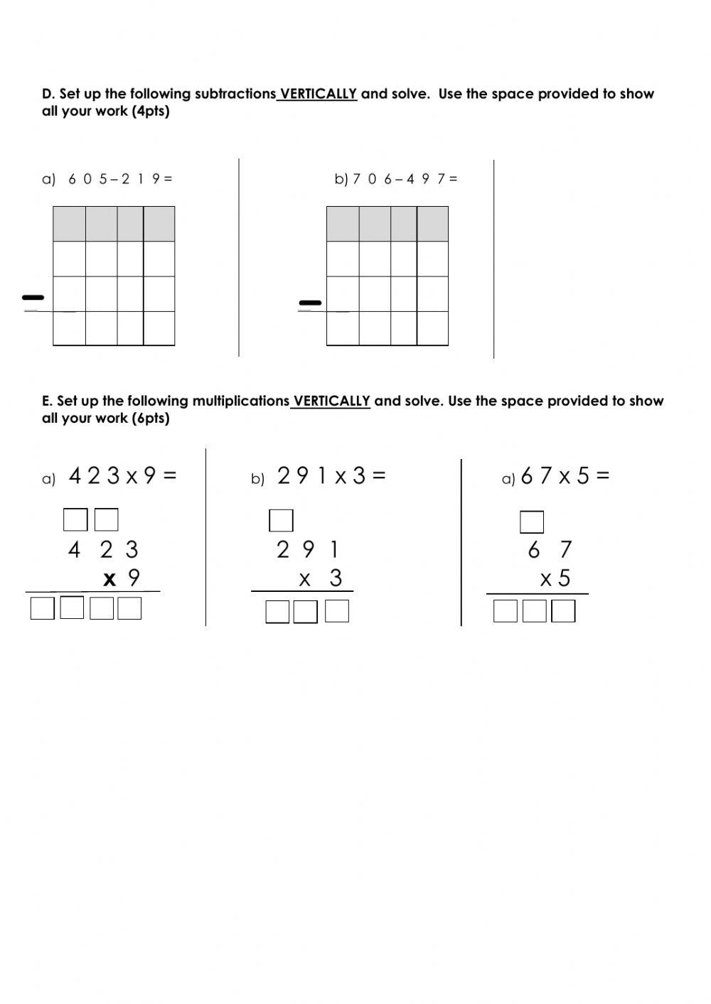 READINESS TEST FOR FOURTH GRADE Math