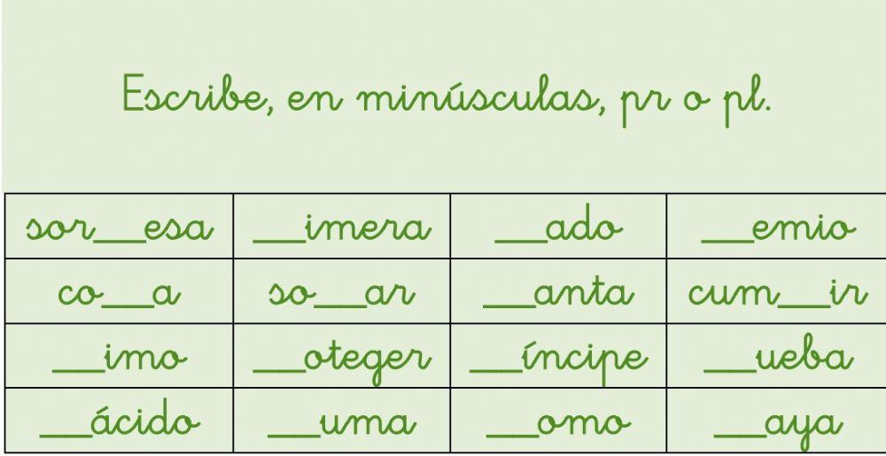 Completa con pr o pl en minúscula. worksheet Live Worksheets