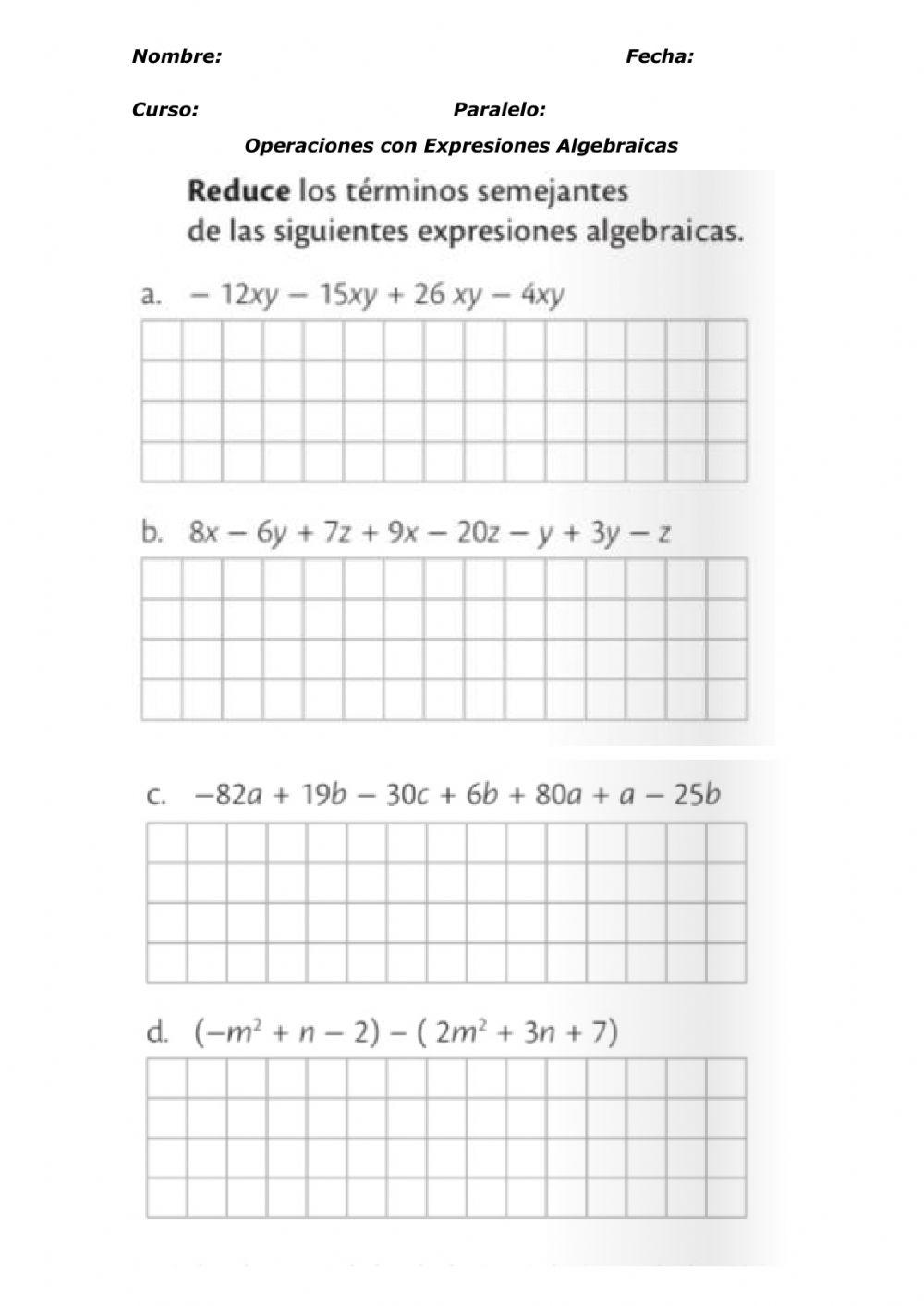 Operaciones con expresiones algebraicas