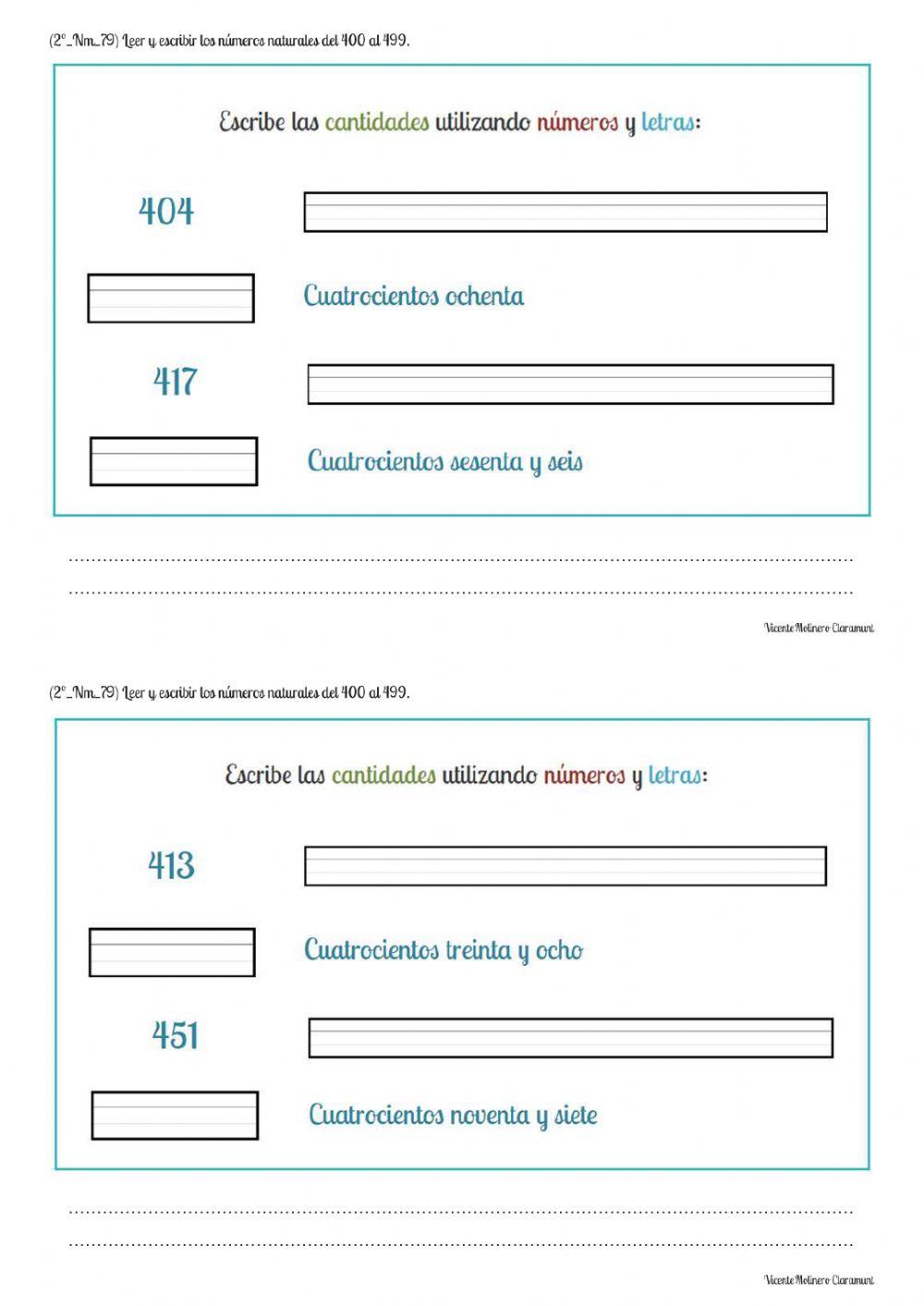 Números del 400 al 500 (II)